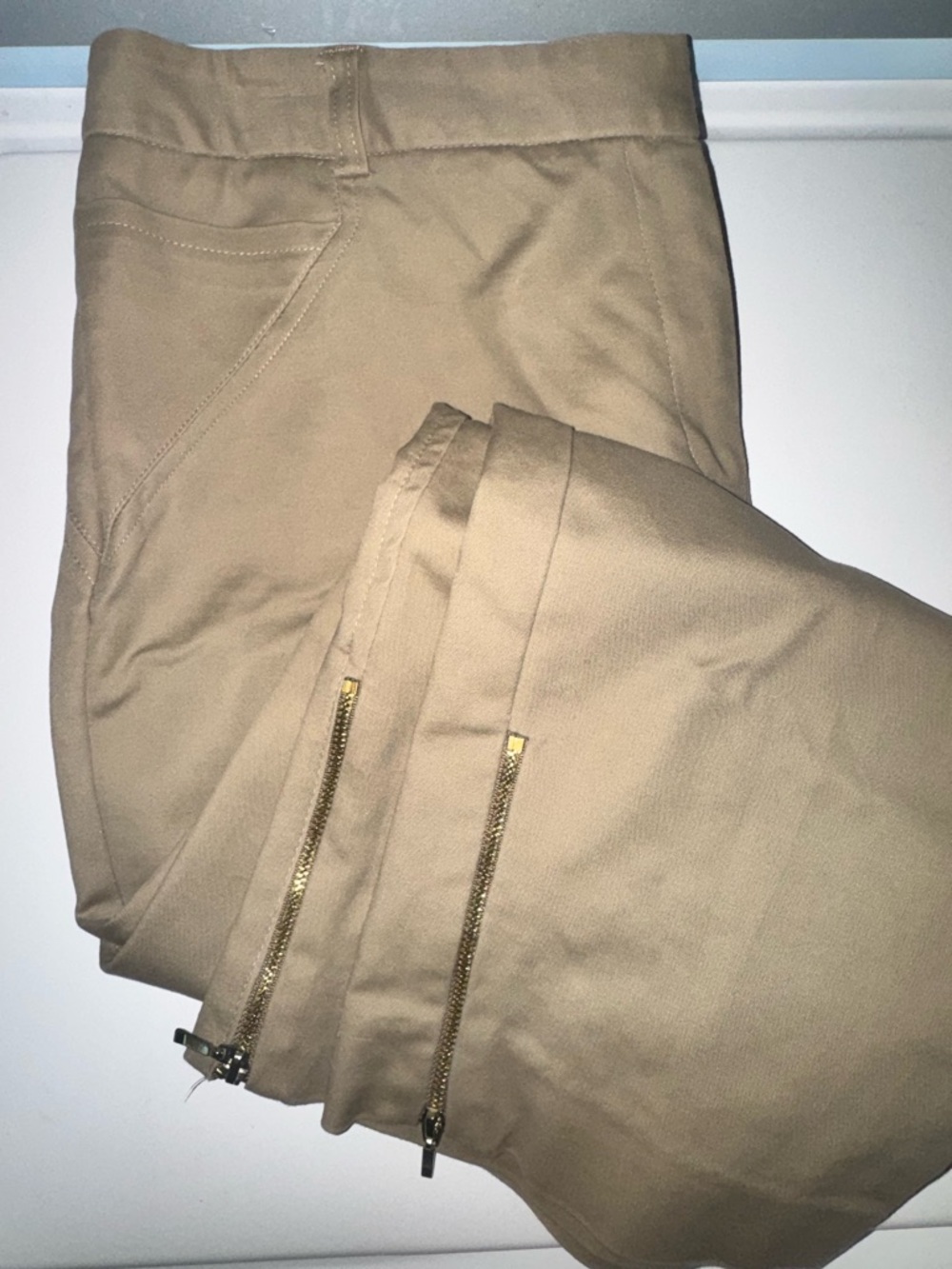 Style & Co. Women's Stretch Chino Pants in Tan with Gold Zippers